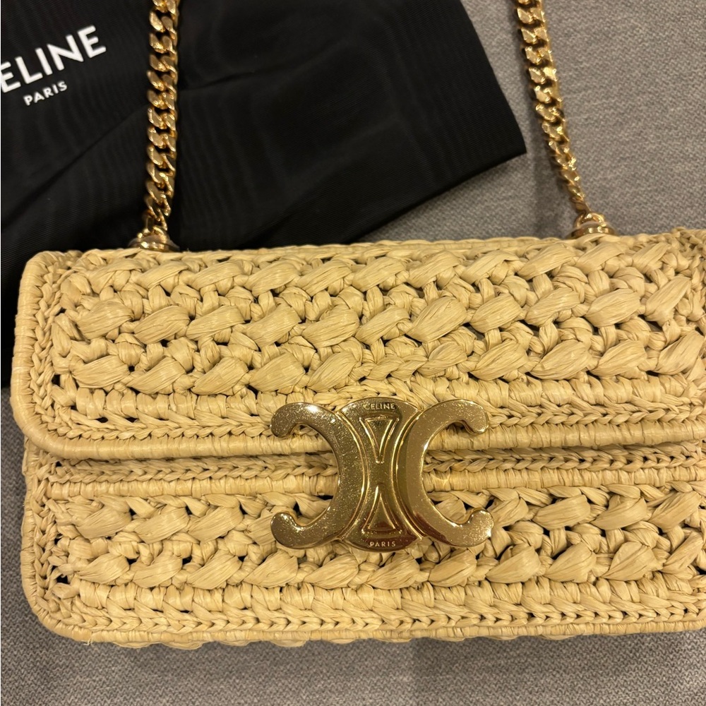 Celine Raffia Wicker Triomphe Shoulder Bag